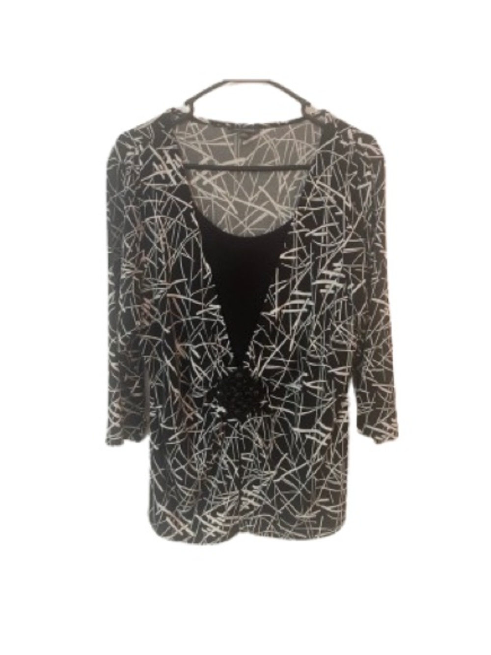 Notations Womens Three Quarter Sleeve Black /White Blouse Size XL- vintage